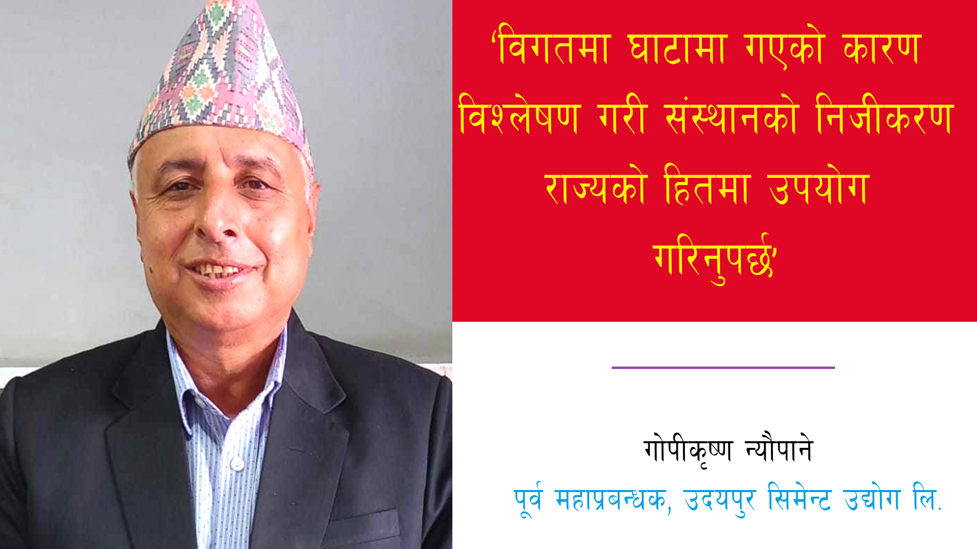 ‘कार्य सम्पादन कमजोर रहेका उस्तै उद्योगलाई मर्ज गरी व्यवस्थापन करारमा दिने मोडलबाट निजीकरण गरिनुपर्छ’