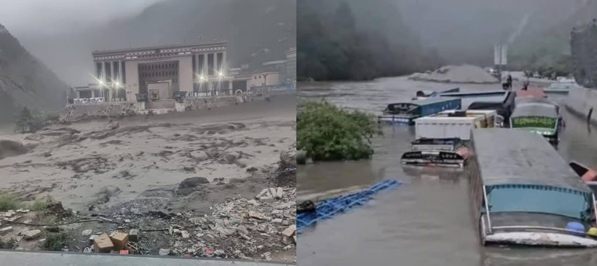 व्यापारिक नाका रसुवागढीमा आएको बाढीमा परेर तीन प्रहरी सहित १८ जना बेपत्ता, रसुवागढी जलविद्युत आयोजनाको बाहिरी संरचनामा पूर्ण क्षति