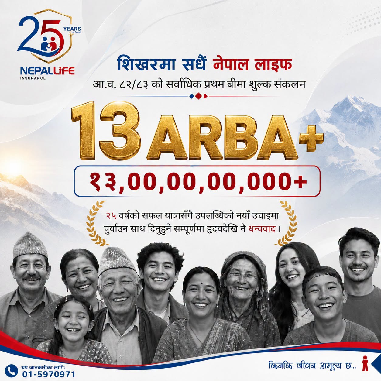 १३ अर्बभन्दा बढी प्रथम बीमा शुल्क संकलन गर्ने पहिलो जीवन बीमा कम्पनी बन्यो नेपाल लाइफ